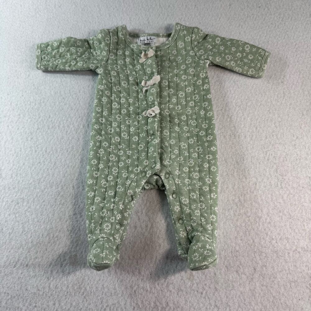 Nicole Miller 0-3M lot of 2 Green One Piece Floral Footie with White Bows Spring - Picture 13 of 16